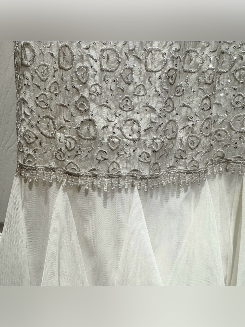 Aidan Mattox Ivory Strapless Lace Sequin Bodice Tulle Trumpet Gown Dress Size 2 - Picture 9 of 12